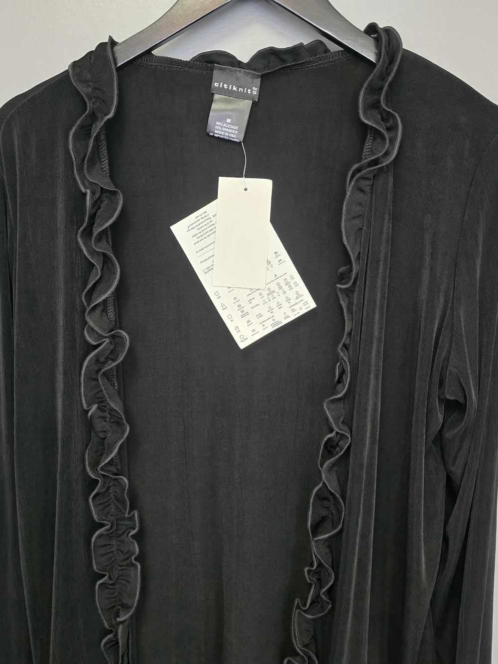 Citiknits Black Knit 2-Piece Ruffle Trim Cardigan & Scoop Neck Tank Set M